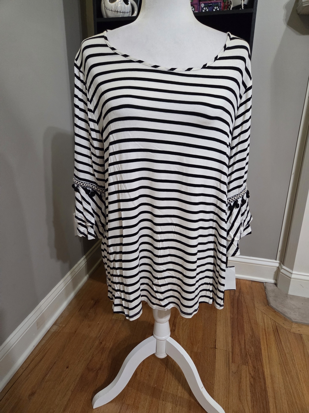 Moa Moa Black and White Striped Scoop Neck Top